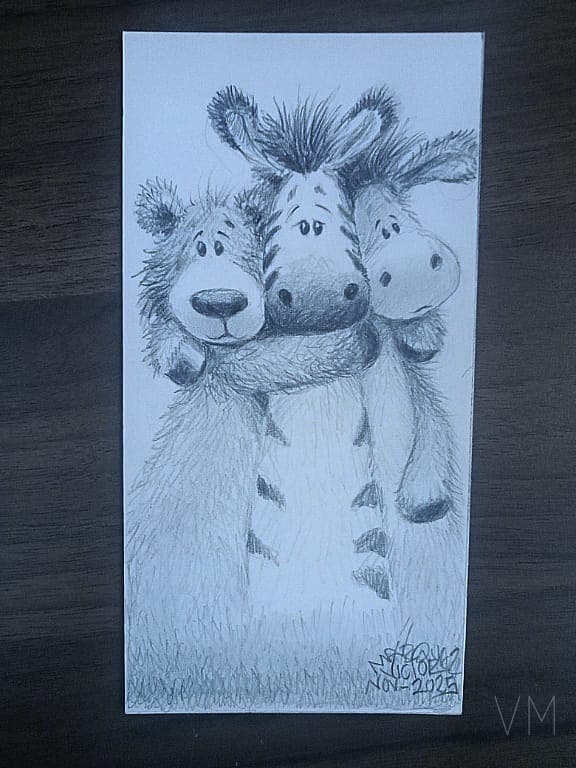 Oso, jirafa y burro abrazados, separador tierno de amistad animal