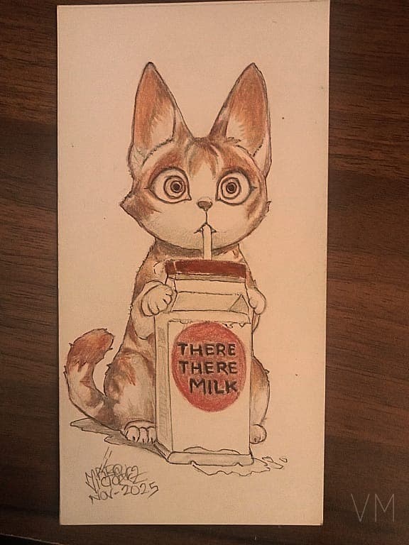 Gatito bebiendo leche de un cartón con popote, separador adorable