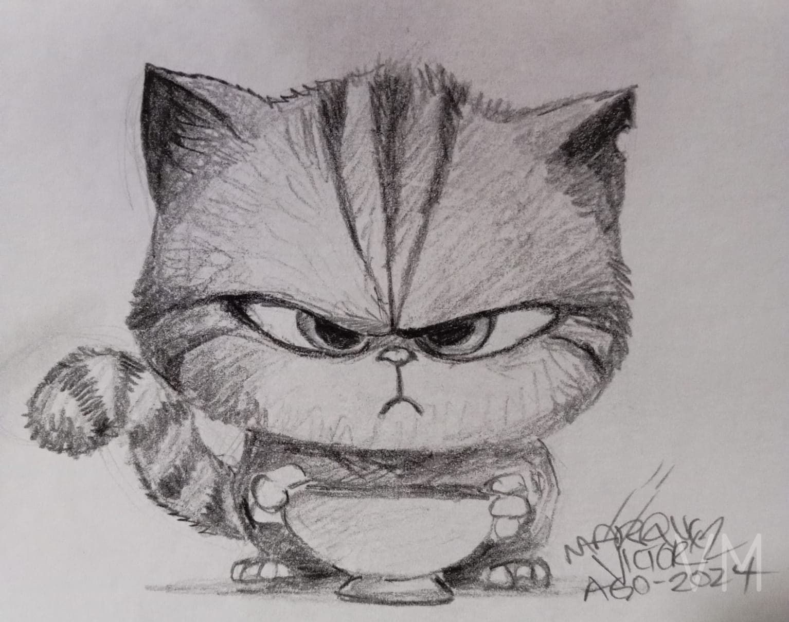 Gatito chibi con expresión de enojo puro, con las patas apretadas.